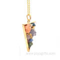 Crystal Point Pendant Triangle Gold & Colourful Chip Necklace